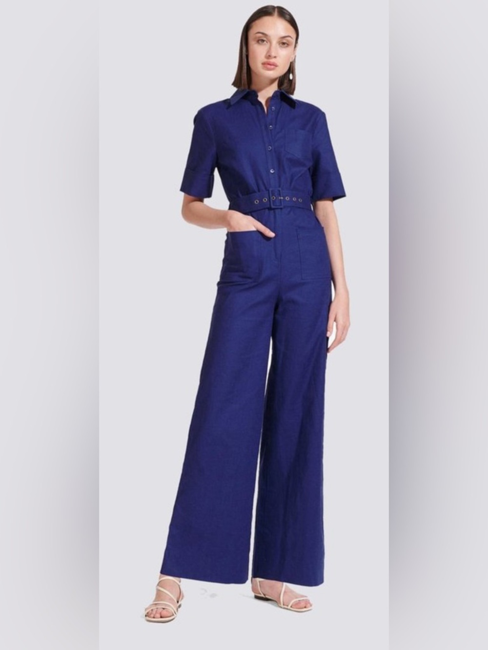 Staud Zavey Wide-Leg Navy Jumpsuit